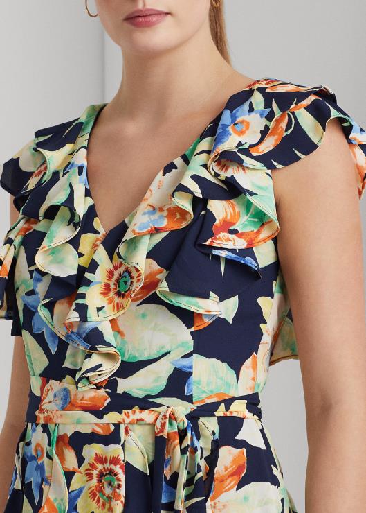 vestido de georgette arrugado floral mujer azul marino multi Ralph Lauren 2XR2V9554