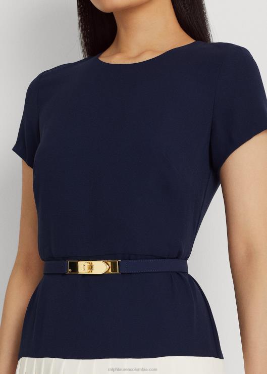 vestido de georgette con cinturón de dos tonos mujer azul marino refinado/crema Ralph Lauren 2XR2V4837