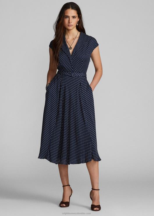 vestido de georgette con motivo de lunares mujer azul marino/crema Ralph Lauren 2XR2V3667