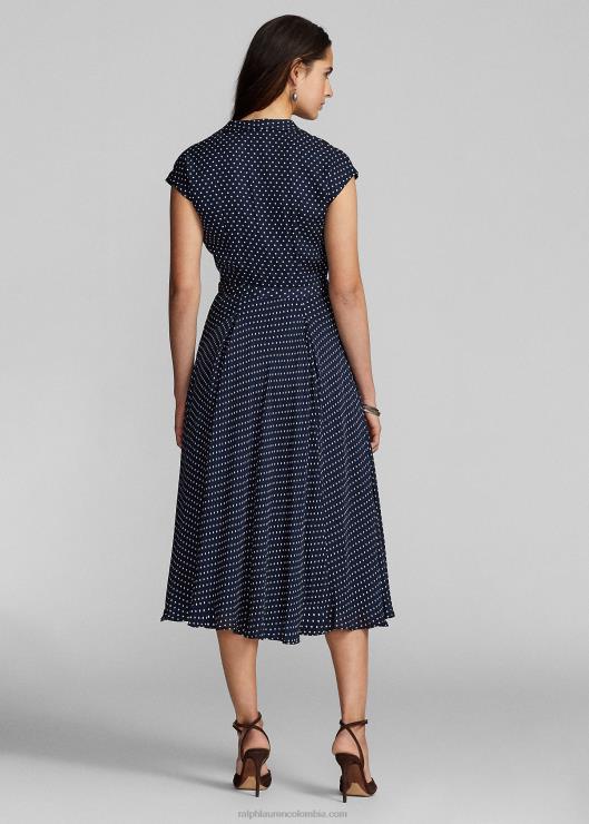 vestido de georgette con motivo de lunares mujer azul marino/crema Ralph Lauren 2XR2V3667