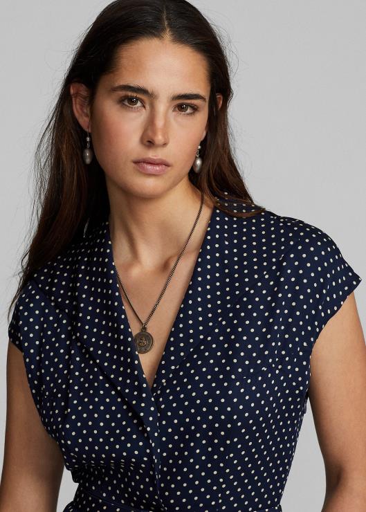 vestido de georgette con motivo de lunares mujer azul marino/crema Ralph Lauren 2XR2V3667