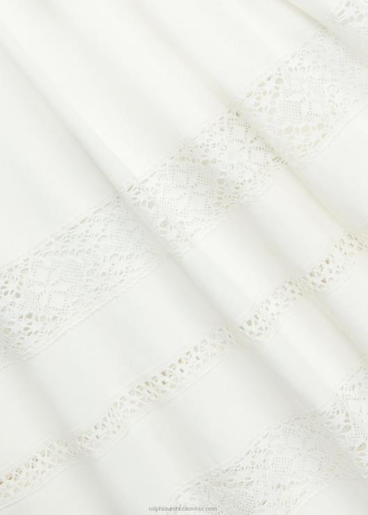 vestido de jersey de lino y algodón con ribete de encaje mujer blanquecino Ralph Lauren 2XR2V3631