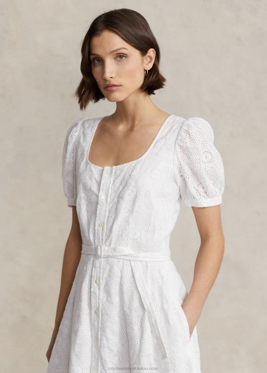 vestido de lino con bordado de ojales mujer blanco Ralph Lauren 2XR2V2991