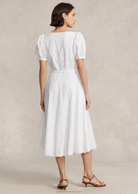 vestido de lino con bordado de ojales mujer blanco Ralph Lauren 2XR2V2991