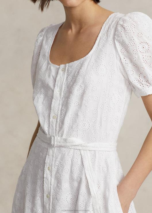 vestido de lino con bordado de ojales mujer blanco Ralph Lauren 2XR2V2991