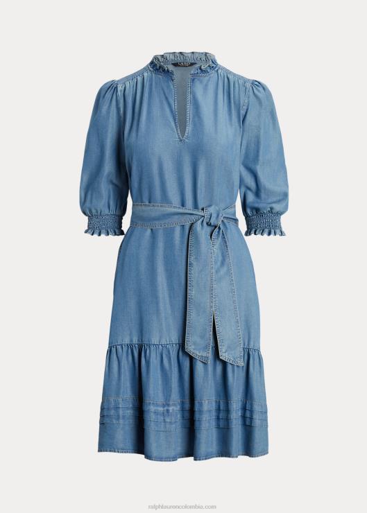 vestido de mezclilla con cinturón y manga farol mujer lavado de arroyo salado Ralph Lauren 2XR2V3962