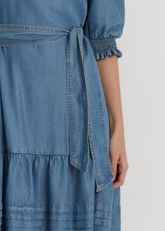 vestido de mezclilla con cinturón y manga farol mujer lavado de arroyo salado Ralph Lauren 2XR2V3962
