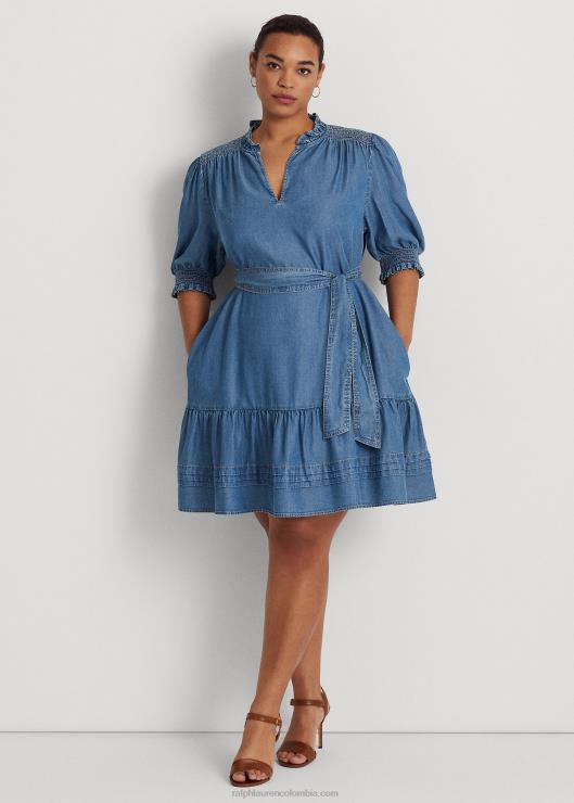 vestido de mezclilla con cinturón y manga farol mujer lavado de arroyo salado Ralph Lauren 2XR2V4619