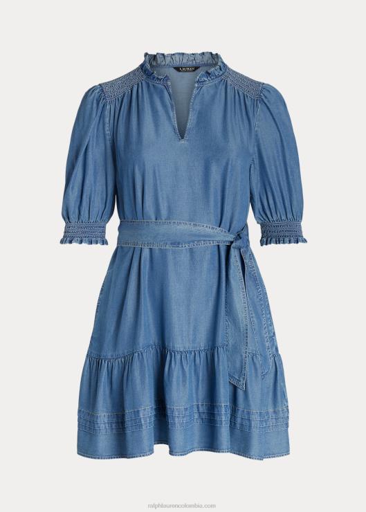 vestido de mezclilla con cinturón y manga farol mujer lavado de arroyo salado Ralph Lauren 2XR2V4619