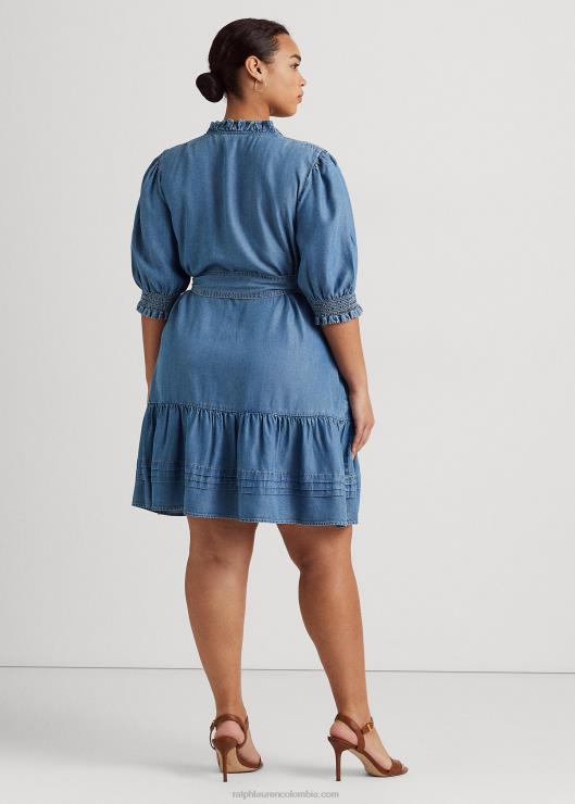 vestido de mezclilla con cinturón y manga farol mujer lavado de arroyo salado Ralph Lauren 2XR2V4619