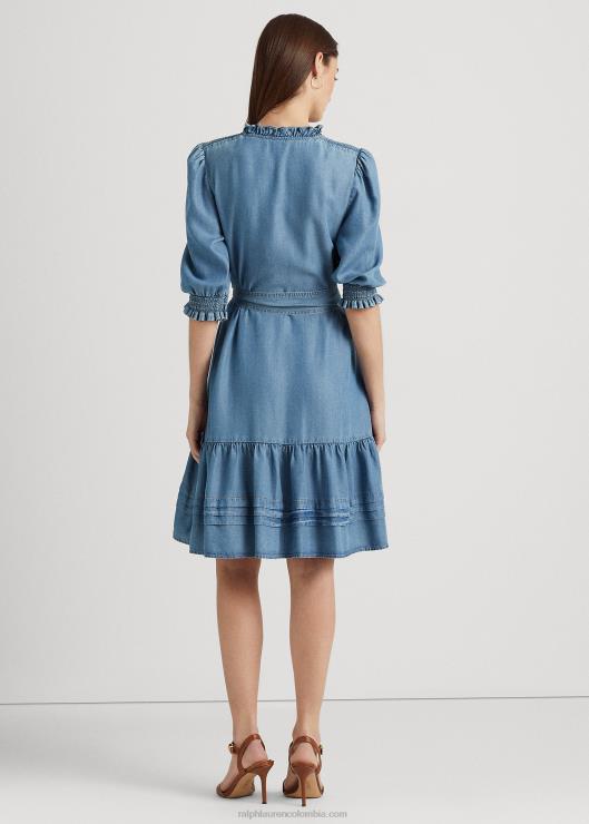 vestido de mezclilla con cinturón y manga farol mujer lavado de arroyo salado Ralph Lauren 2XR2V4841