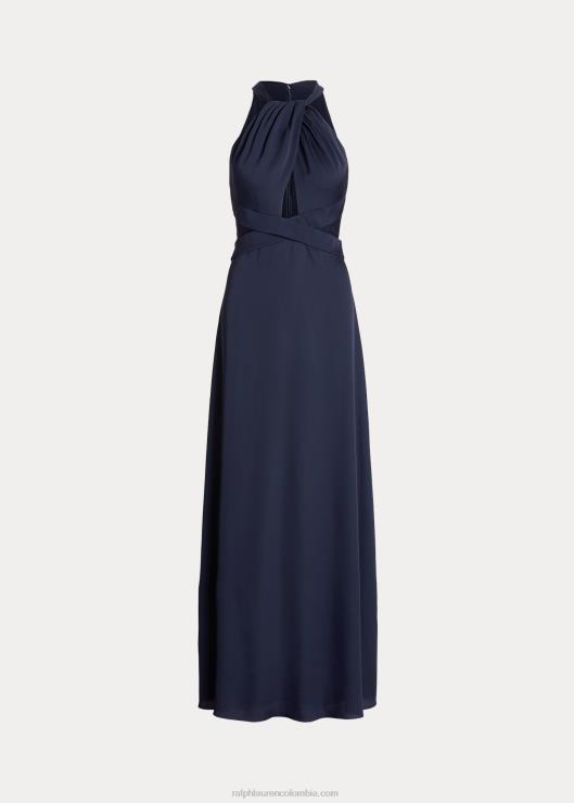 vestido de satén con cuello halter mujer azul marino refinado Ralph Lauren 2XR2V3983