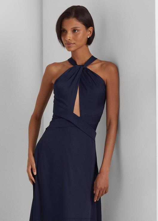 vestido de satén con cuello halter mujer azul marino refinado Ralph Lauren 2XR2V3983