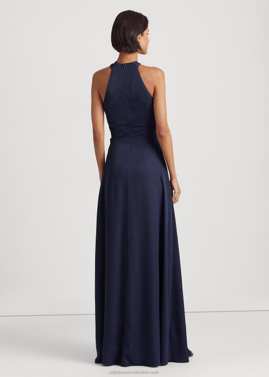 vestido de satén con cuello halter mujer azul marino refinado Ralph Lauren 2XR2V3983