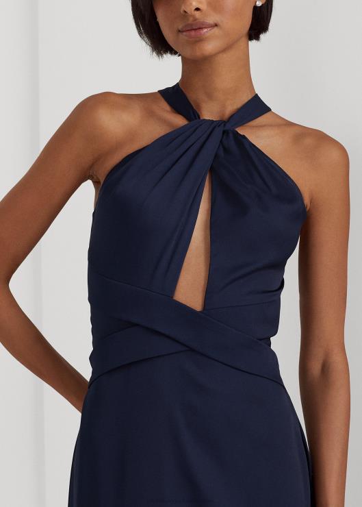 vestido de satén con cuello halter mujer azul marino refinado Ralph Lauren 2XR2V3983