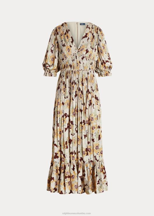vestido de satén con pliegues florales mujer ranúnculo de primavera floral Ralph Lauren 2XR2V3224