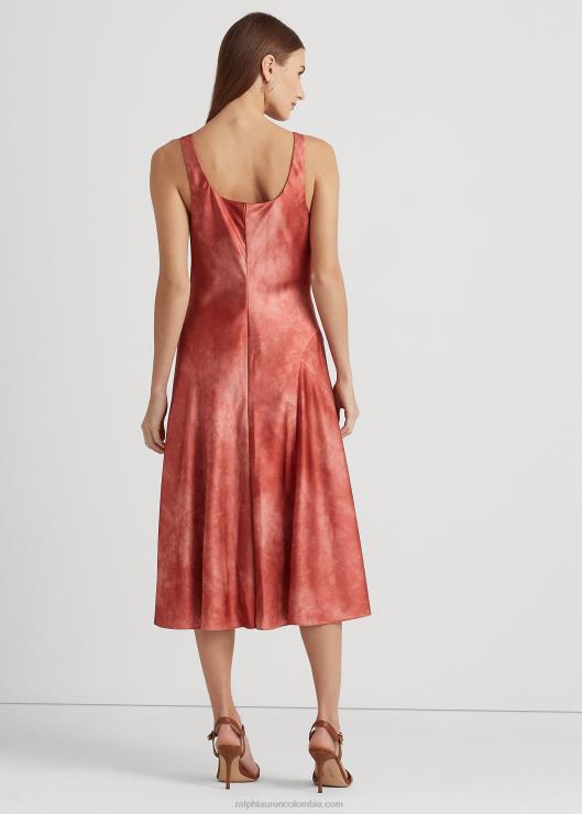 vestido de satén con ribete anudado y estampado tie-dye mujer piedra solar roja multi Ralph Lauren 2XR2V3817