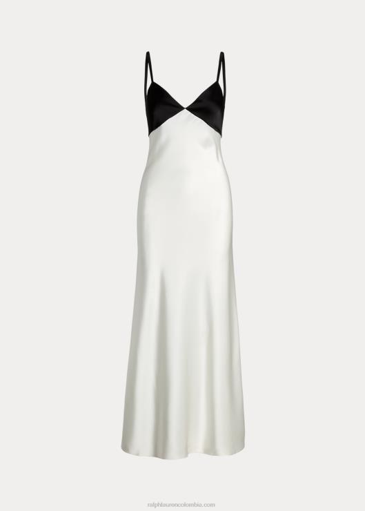 vestido de satén sin mangas en contraste mujer blanco negro Ralph Lauren 2XR2V2994
