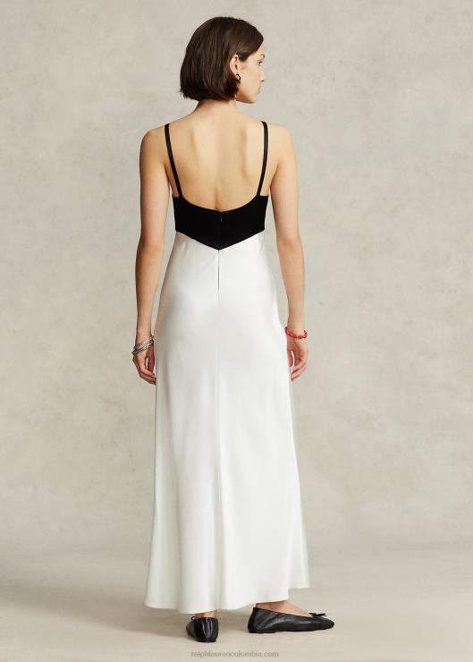 vestido de satén sin mangas en contraste mujer blanco negro Ralph Lauren 2XR2V2994