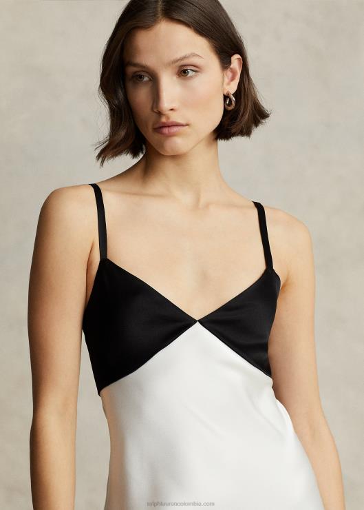 vestido de satén sin mangas en contraste mujer blanco negro Ralph Lauren 2XR2V2994