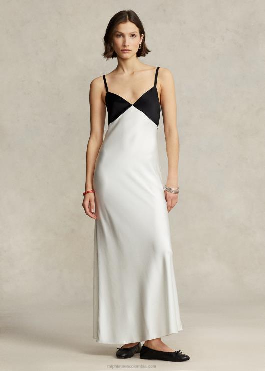 vestido de satén sin mangas en contraste mujer blanco negro Ralph Lauren 2XR2V2994