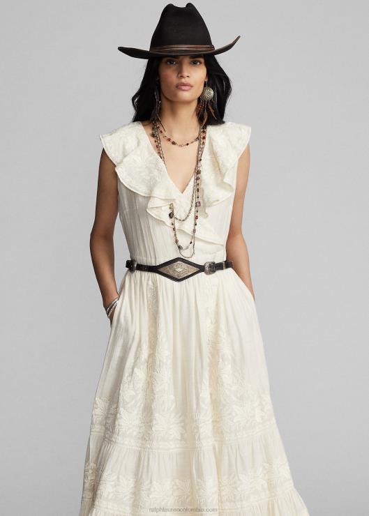 vestido de seda con bordado mujer natural/crema Ralph Lauren 2XR2V3625