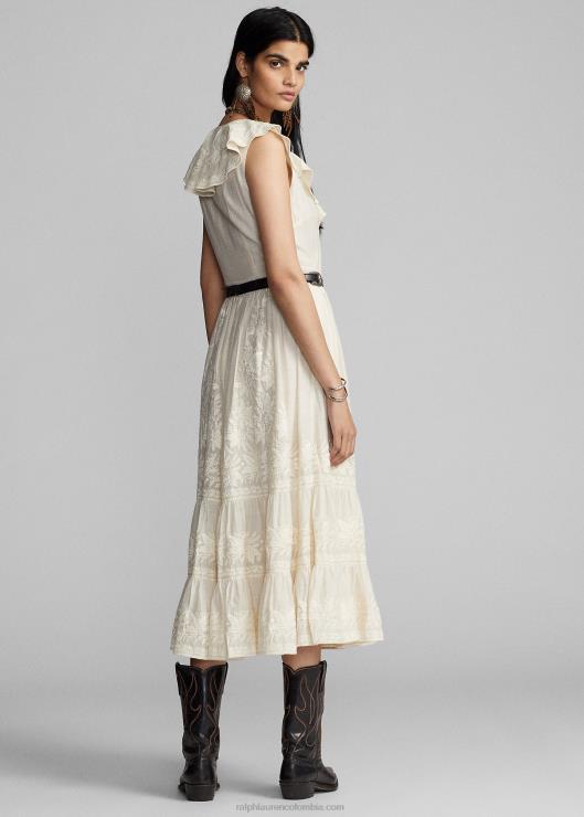 vestido de seda con bordado mujer natural/crema Ralph Lauren 2XR2V3625