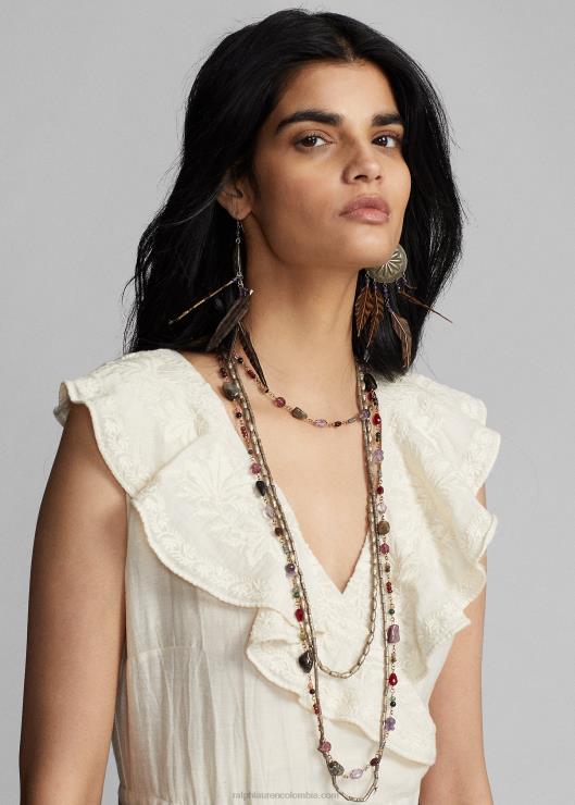 vestido de seda con bordado mujer natural/crema Ralph Lauren 2XR2V3625