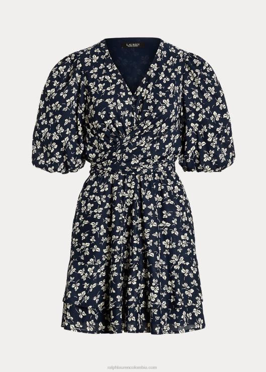 vestido estampado con mangas farol y lazo en la parte delantera mujer azul marino/crema Ralph Lauren 2XR2V4371