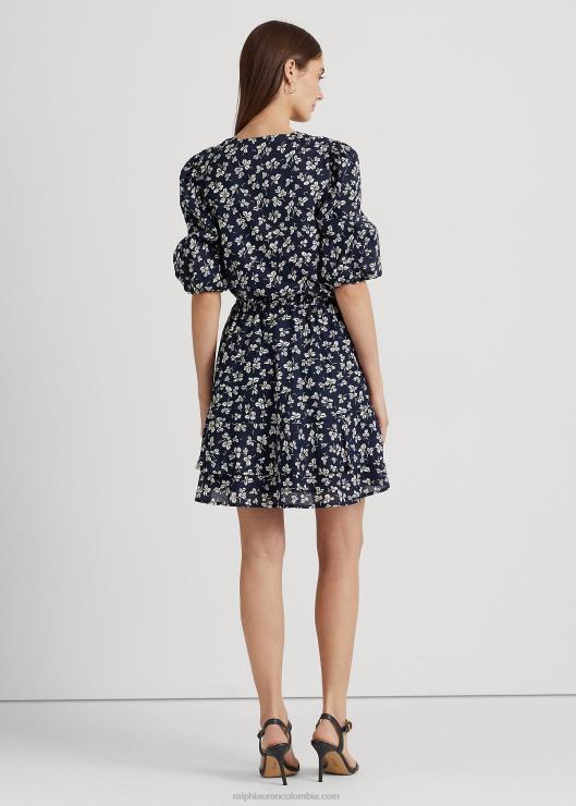vestido estampado con mangas farol y lazo en la parte delantera mujer azul marino/crema Ralph Lauren 2XR2V4371