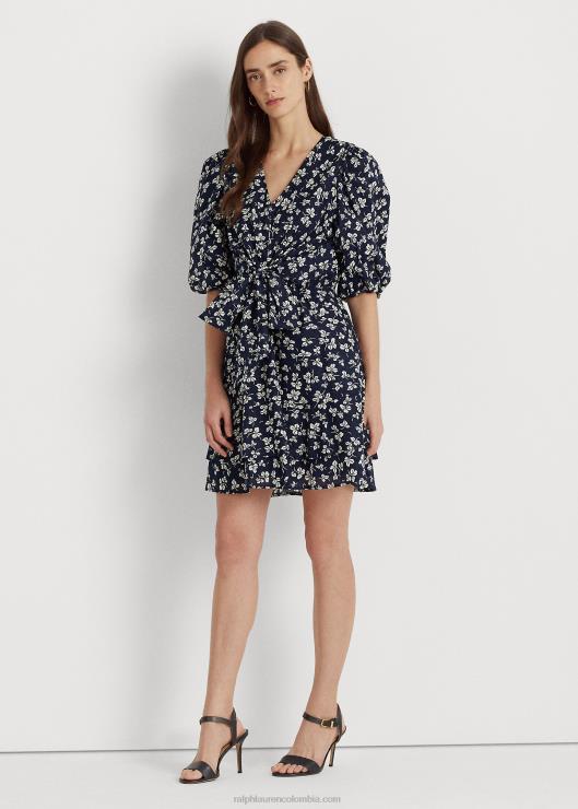 vestido estampado con mangas farol y lazo en la parte delantera mujer azul marino/crema Ralph Lauren 2XR2V4371
