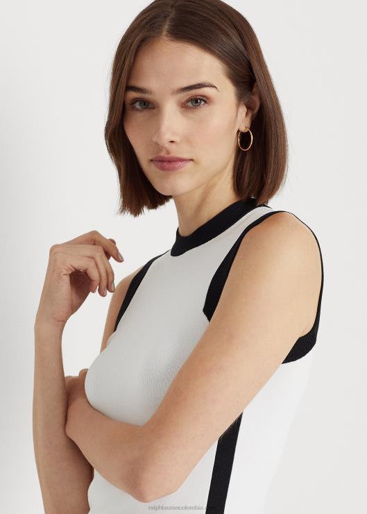 vestido estilo jersey sin mangas de dos tonos mujer blanco negro Ralph Lauren 2XR2V3843