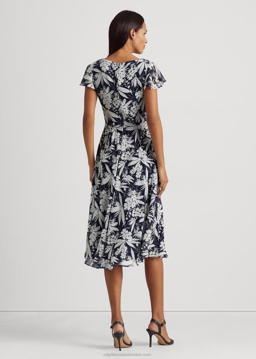 vestido floral de georgette arrugado mujer azul marino/blanco Ralph Lauren 2XR2V9556