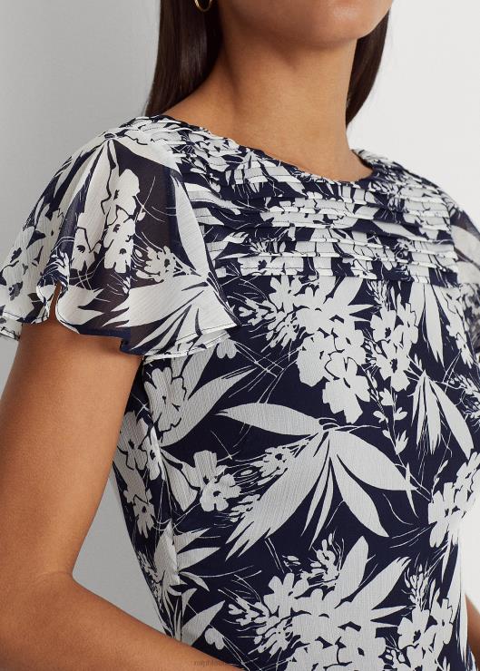 vestido floral de georgette arrugado mujer azul marino/blanco Ralph Lauren 2XR2V9556