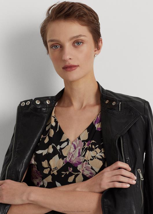 vestido floral de georgette arrugado mujer negro/lavanda/crema Ralph Lauren 2XR2V9522