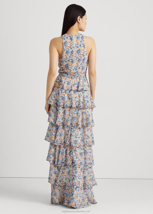 vestido halter de georgette arrugado floral mujer azul/rosa multicolor Ralph Lauren 2XR2V3982