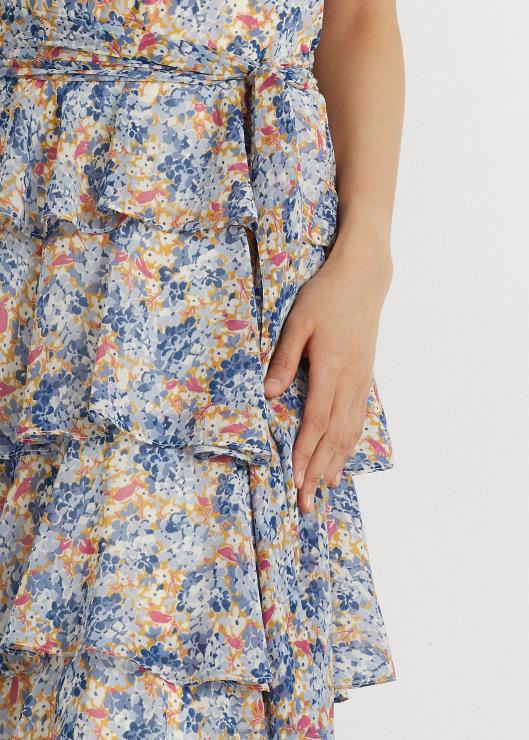 vestido halter de georgette arrugado floral mujer azul/rosa multicolor Ralph Lauren 2XR2V3982