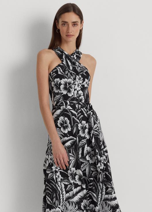 vestido halter de georgette floral mujer blanco negro Ralph Lauren 2XR2V4355