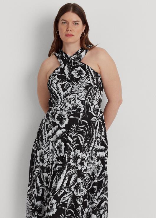 vestido halter de georgette floral mujer blanco negro Ralph Lauren 2XR2V4577