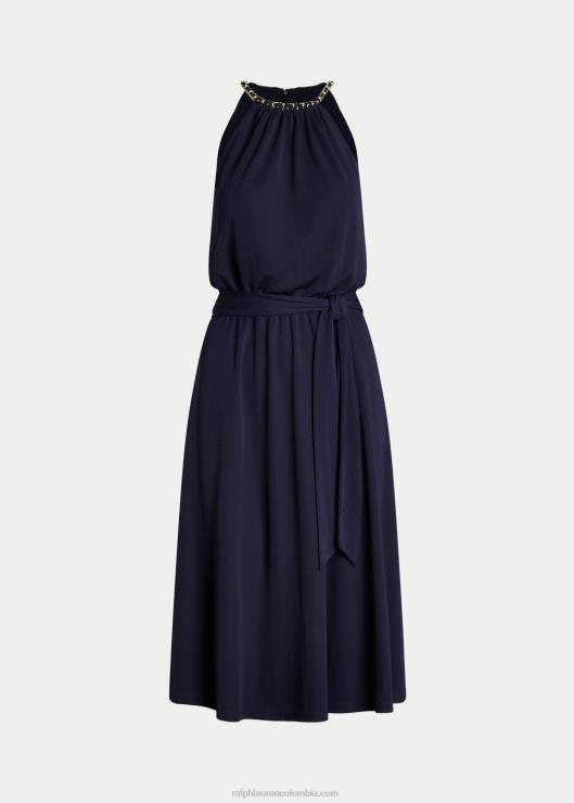 vestido halter de jersey elástico con cinturón mujer azul marino refinado Ralph Lauren 2XR2V4004