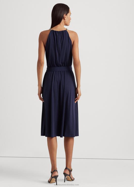 vestido halter de jersey elástico con cinturón mujer azul marino refinado Ralph Lauren 2XR2V4004