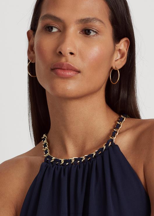 vestido halter de jersey elástico con cinturón mujer azul marino refinado Ralph Lauren 2XR2V4004