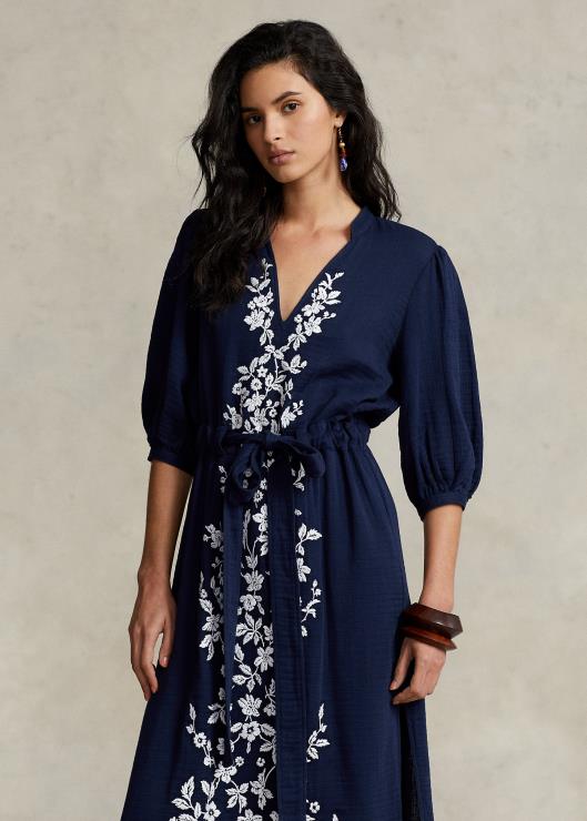 vestido largo de gasa con bordado floral mujer Marina de Newport Ralph Lauren 2XR2V3077