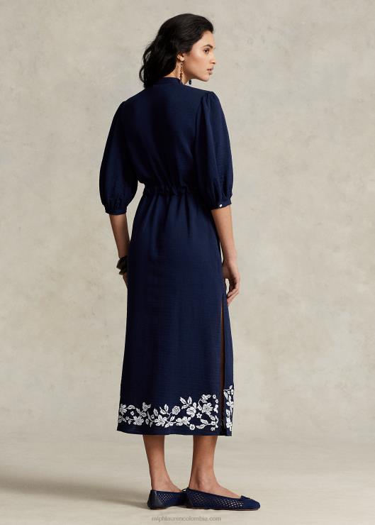 vestido largo de gasa con bordado floral mujer Marina de Newport Ralph Lauren 2XR2V3077