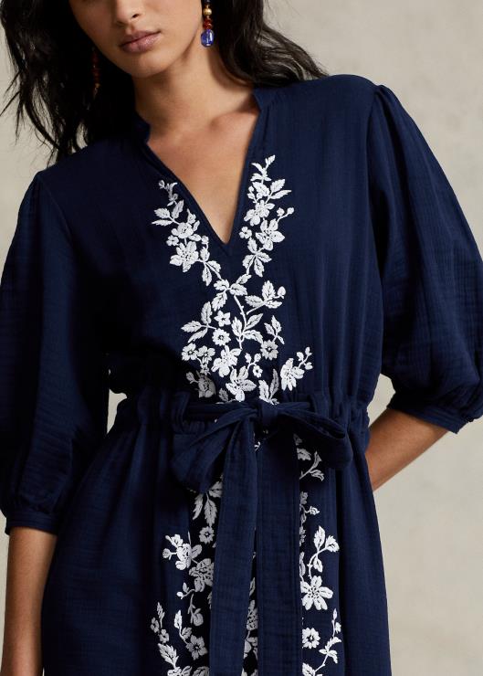 vestido largo de gasa con bordado floral mujer Marina de Newport Ralph Lauren 2XR2V3077