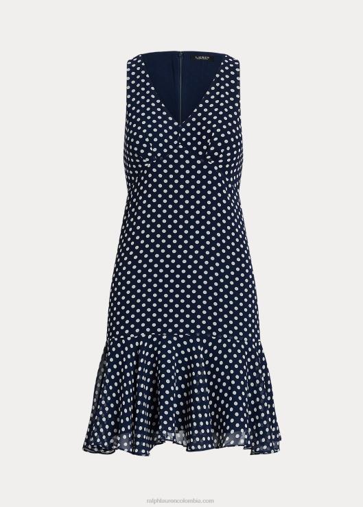 vestido sin mangas de gasa con lunares mujer azul marino/crema Ralph Lauren 2XR2V9419