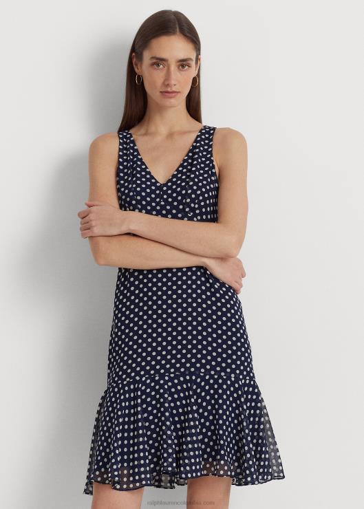 vestido sin mangas de gasa con lunares mujer azul marino/crema Ralph Lauren 2XR2V9419