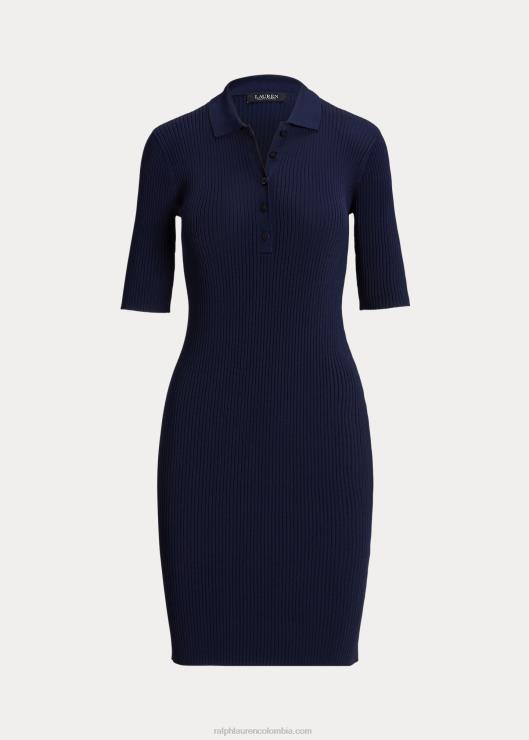 vestido tipo jersey de punto de canalé mujer azul marino refinado Ralph Lauren 2XR2V3978