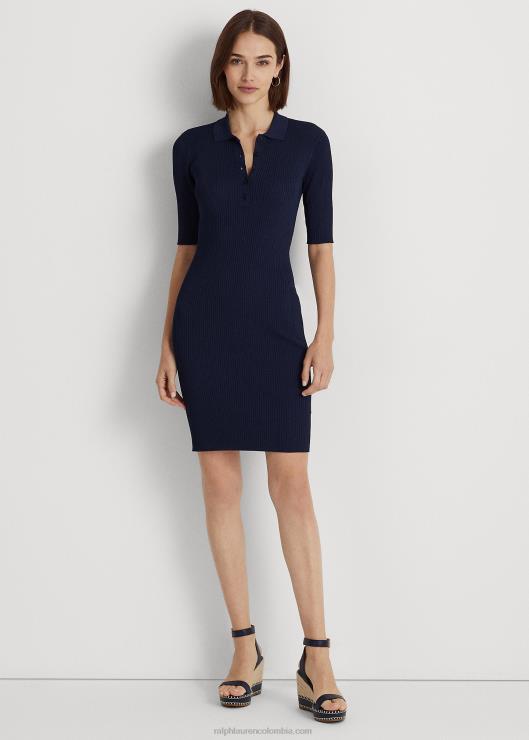 vestido tipo jersey de punto de canalé mujer azul marino refinado Ralph Lauren 2XR2V3978