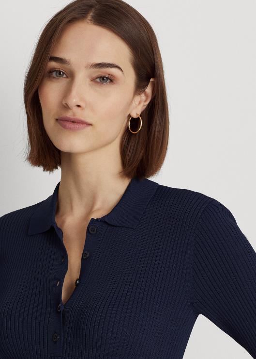 vestido tipo jersey de punto de canalé mujer azul marino refinado Ralph Lauren 2XR2V3978